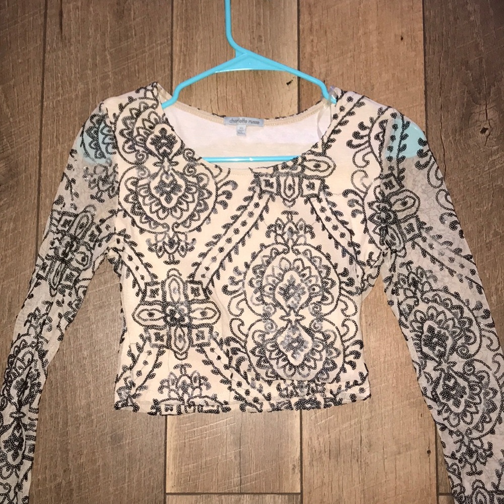 Tan and black sequin crop top